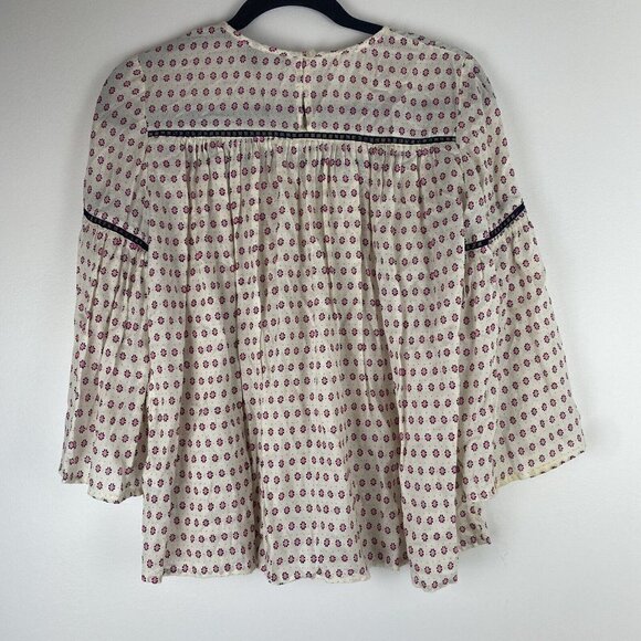 French Connection Womens Blouse Size 2 Modal Bell Sleeve Geometric Polka Dot Top - Picture 5 of 10
